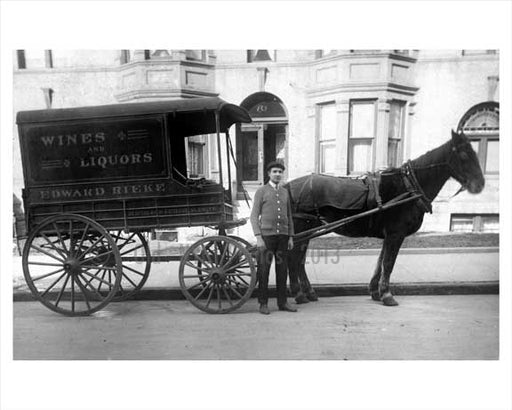 Horse Drawn Wagon  - delivery of wine & liqour Edward Rieke Co. HQ on Bedford & Rutledge Street in Willimsburg Brooklyn NY Old Vintage Photos and Images