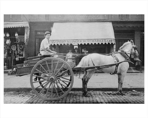 Horse & Wagon outside Klinger Meat Market 35 Greenwich Ave  - Greenwich Village 1890 NYC Old Vintage Photos and Images