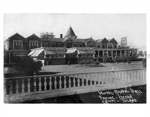 Hotel Raven Hall facing ocean at Coney Island Old Vintage Photos and Images