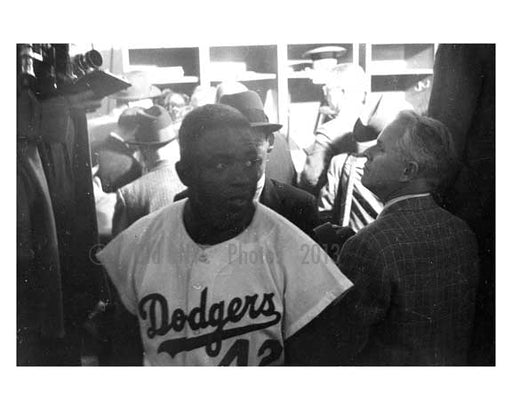 Jackie Robinson in the Dodgers Locker room at Ebbets Field 1957 - Brooklyn NY