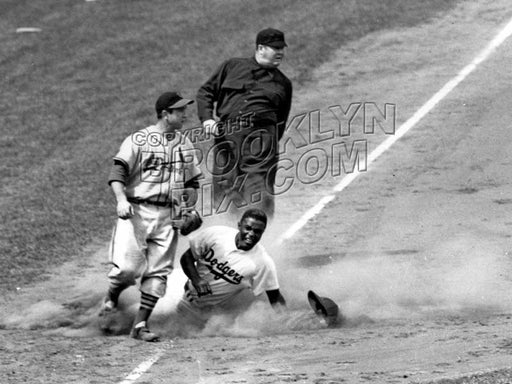 Jackie Robinson sliding into 3rd, 1950 Old Vintage Photos and Images