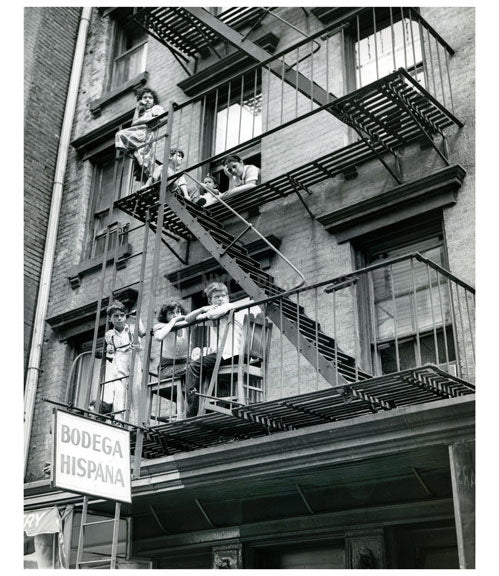 Kids hanging out on the fire escape - Brooklyn NY Old Vintage Photos and Images