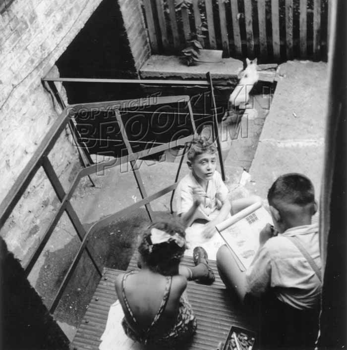 Kids playing in courtyard of a Sutter Avenue tenement, 1948 Old Vintage Photos and Images