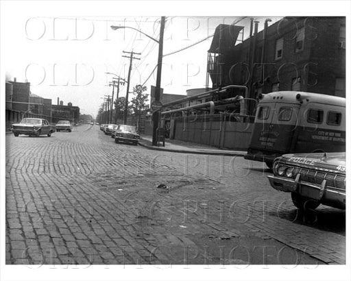 Kingsland Ave south facing Greenpoint Ave with ambulance truck 1966 Old Vintage Photos and Images