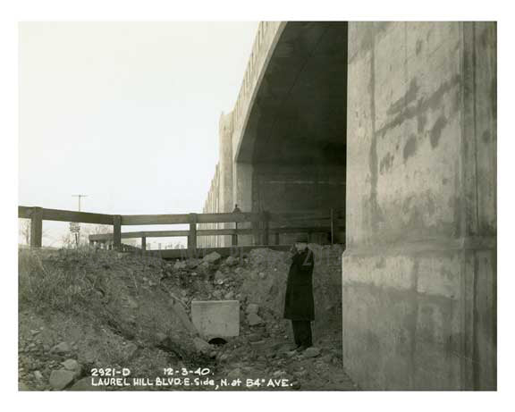 Laurel Hill Blvd & 54th Avenue beneath the approach to Kosciusco Bridge - 1940 - Maspeth Queens NYC A Old Vintage Photos and Images
