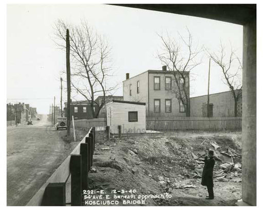 Laurel Hill Blvd & 54th Avenue beneath the approach to Kosciusco Bridge 1940  - Maspeth Queens NYC C Old Vintage Photos and Images