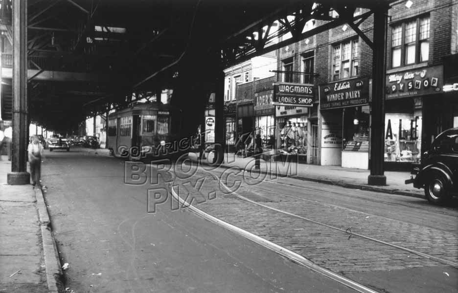 Liberty Avenue looking east near Sheridan Avenue, City Line, June 1947 Old Vintage Photos and Images