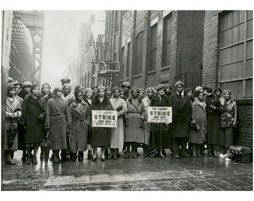 Local 135 workers on strike, picketing Colonial Laundry at Lexington & Grand Avenues Old Vintage Photos and Images