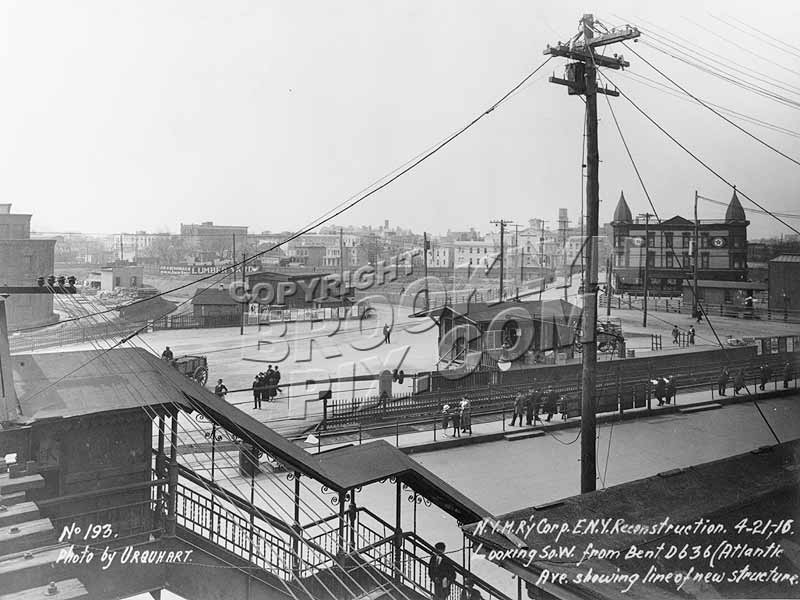 Looking across Atlantic Avenue LIRR station toward street where new Canarsie el is to be built, 1916 Old Vintage Photos and Images