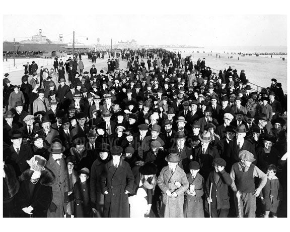 Looking East toward Ocean Parkway - showing the first Sunday Crowd after Boardwalk opening 1922 Old Vintage Photos and Images