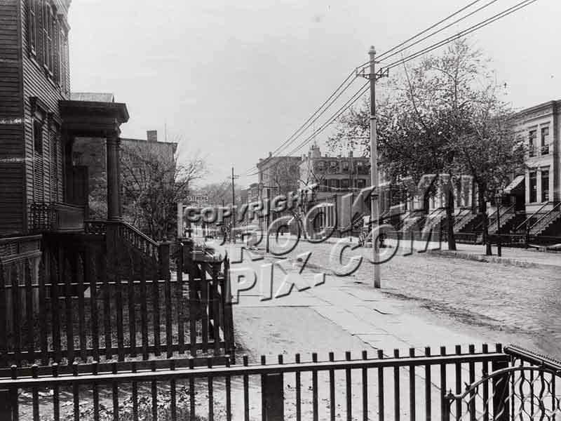 Looking from the stoop of 340 Gates Avenue towards Bedford Avenue, 1897