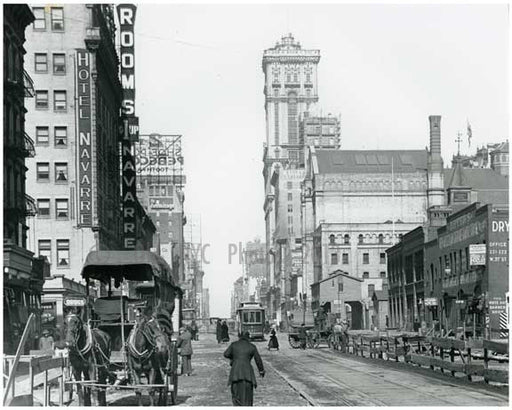 Looking North up 7th Avenue between 36th & 37th Streets at the Original Times Building -  March 20 1916 Chelsea, Manhattan Old Vintage Photos and Images
