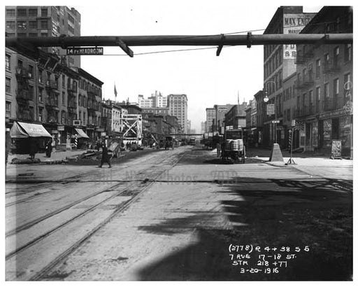 Looking south down 7th Avenue between 17th & 18th  Streets - March 20 1916 Chelsea, Manhattan Old Vintage Photos and Images
