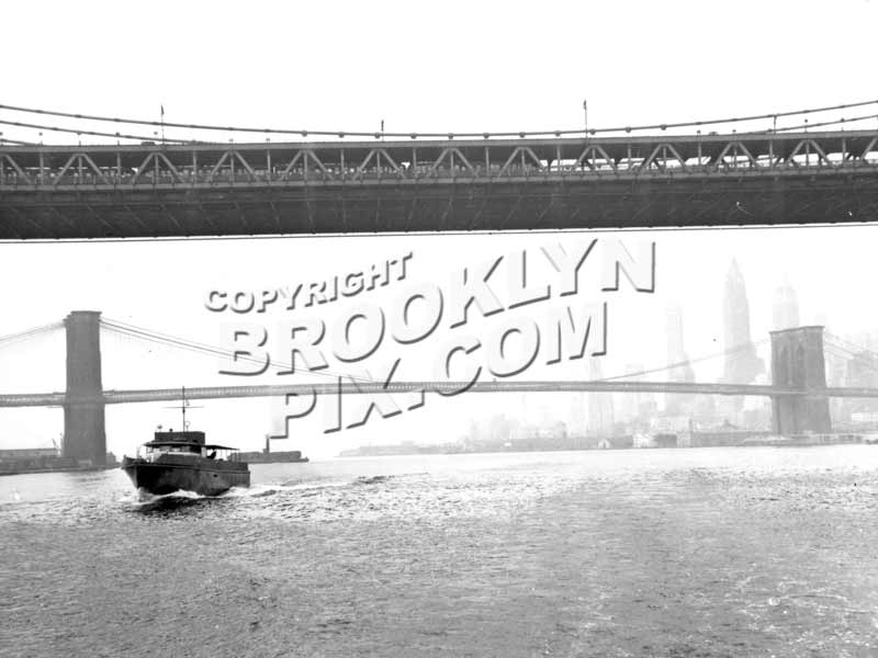 Looking under Manhattan Bridge toward Brooklyn Bridge, c.1950 Old Vintage Photos and Images