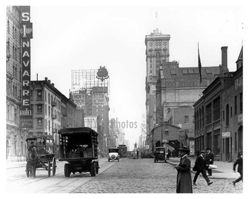 Looking up 7th Avenue at W. 37th Street - with the Original New York Times Bldg. in sight - 1917 Chelsea NY, NY Old Vintage Photos and Images