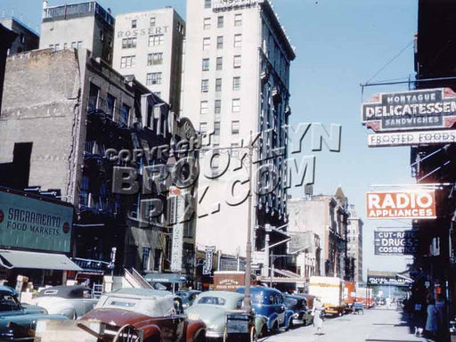 Looking west along Montague Street; Hotel Bossert at left, 1951 Old Vintage Photos and Images