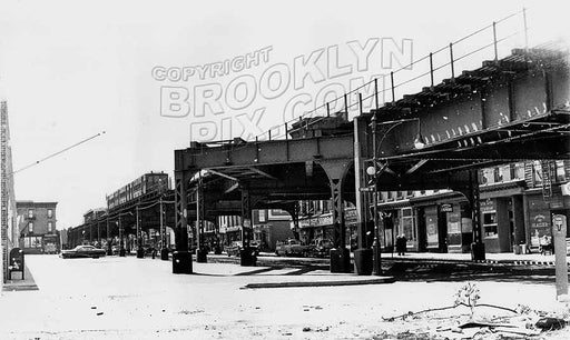 Looking west along Myrtle Avenue from Grand Avenue, showing cutoff for Lexington Avenue el, 1959 Old Vintage Photos and Images
