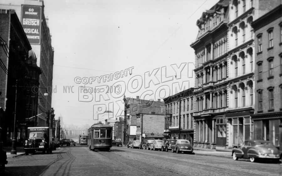 Looking west down Broadway toward the East River showing Gretsch Building, 1950 Old Vintage Photos and Images