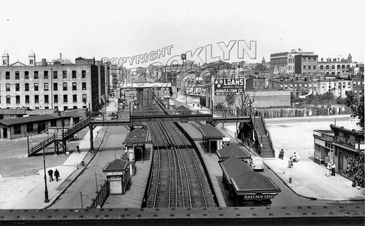 Looking west from Canarsie subway line overpass to Long Island Rail Road station, 1939 Old Vintage Photos and Images