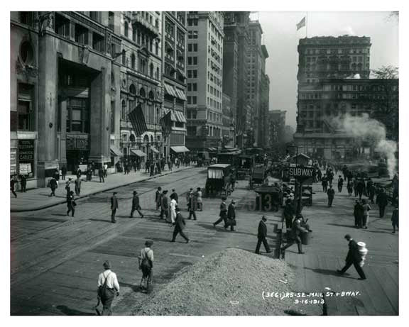 Mail Street & Broadway 1913 - Financial District Downtown Manhattan NYC B Old Vintage Photos and Images