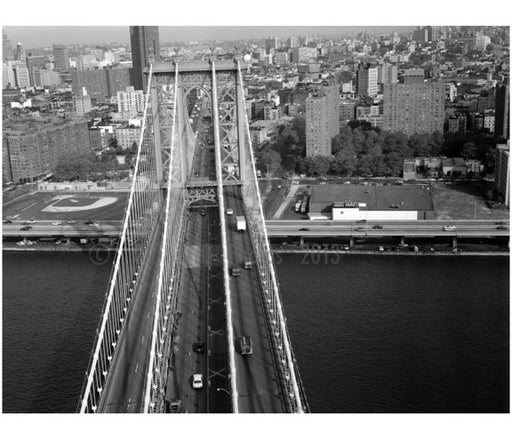 Manhattan Bridge - Helicopter view of west Roadway & Manhattan Tower Old Vintage Photos and Images