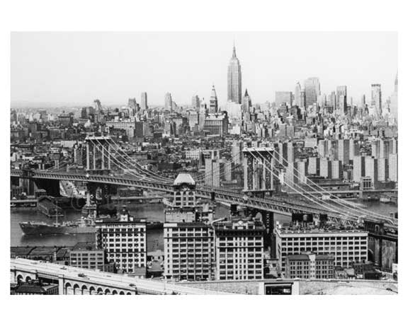 Manhattan Bridge - Manhattan Skyline in the background Empire State Building in sight  New York, NY Old Vintage Photos and Images