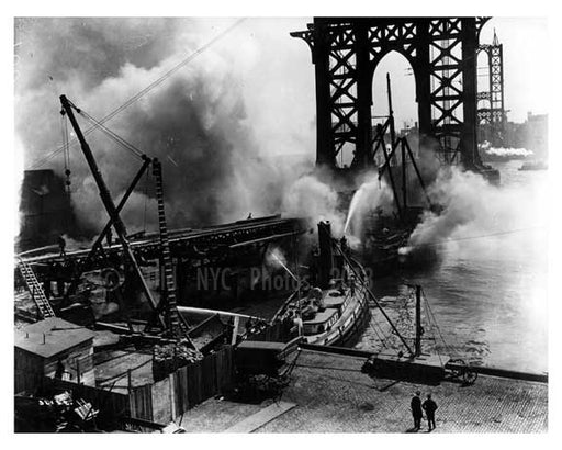 Manhattan Bridge under construction & fireboats underneath it   Brooklyn, NY 1908 Old Vintage Photos and Images