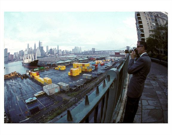 Manhattan Skyline from Brooklyn Rooftop - taking a picture of someone taking a picture Old Vintage Photos and Images