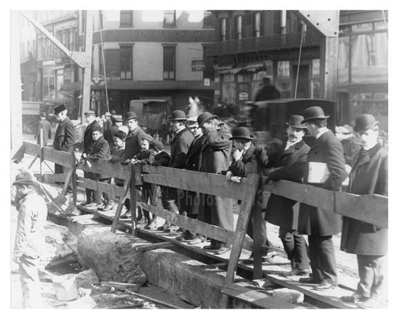 Men looking at construction in progress on the street  New York, NY circa 1900 Old Vintage Photos and Images