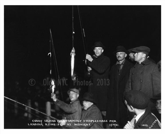 Midnight catch - Fishing at coney Island Pier Old Vintage Photos and Images