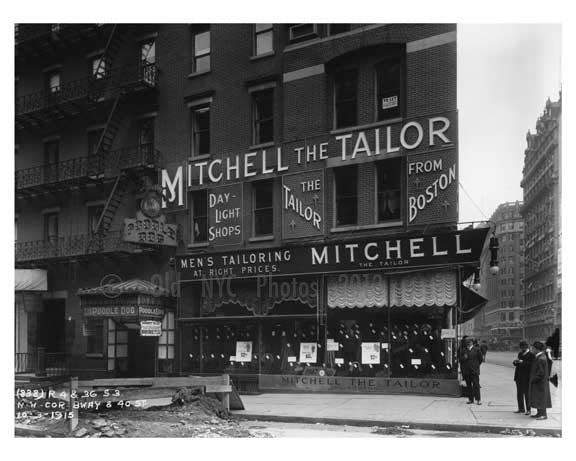 Mitchell the TaIlor - Broadway  street view of shops  - Midtown Manhattan - 1915 Old Vintage Photos and Images
