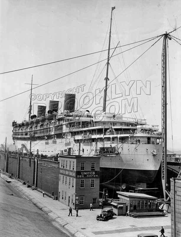 "Monarch of Bermuda" at United Dry Dock, foot of 27th Street, 1936 Old Vintage Photos and Images