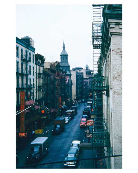 Mott Street from elevated structure 1955 - Little Italy -  New York, NYC Old Vintage Photos and Images