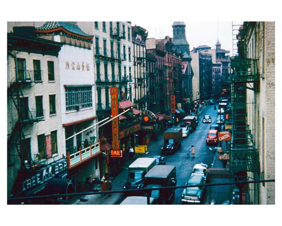 Mott Street from elevated structure 1955 - Little Italy -  New York, NY Old Vintage Photos and Images