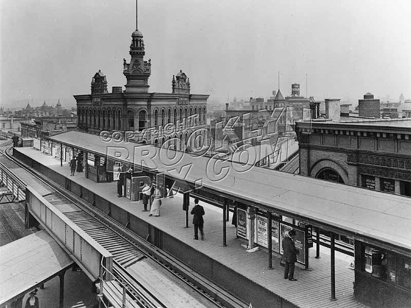 Myrtle Avenue L platform crossing over Broadway L in Brooklyn before 1914 reconstruction Old Vintage Photos and Images