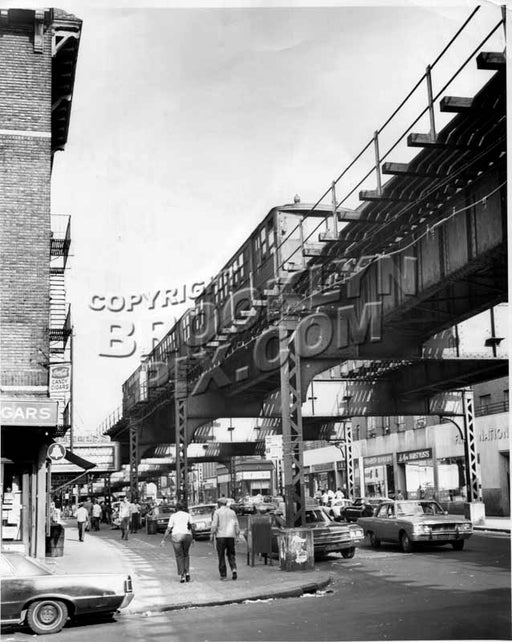 Myrtle Avenue looking east from Clinton Avenue, showing Peerless Theater, c.1969 Old Vintage Photos and Images