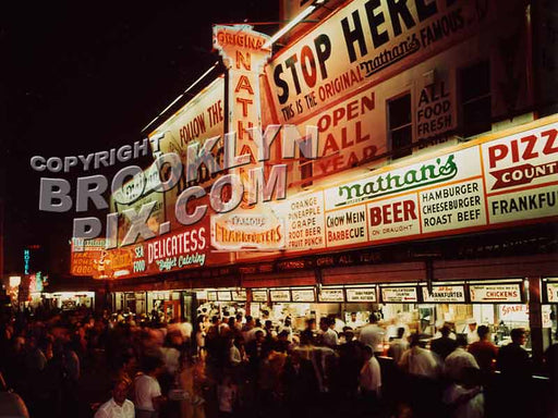 Nathan's Famous Restaurant, Night Scene, ca. 1960 Old Vintage Photos and Images