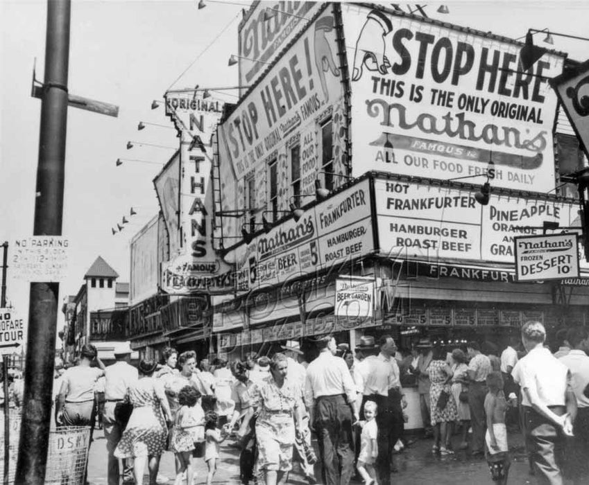 Nathan's Famous, Surf and Stillwel Avenues, 1942. Photo by Herbert Budowle Old Vintage Photos and Images