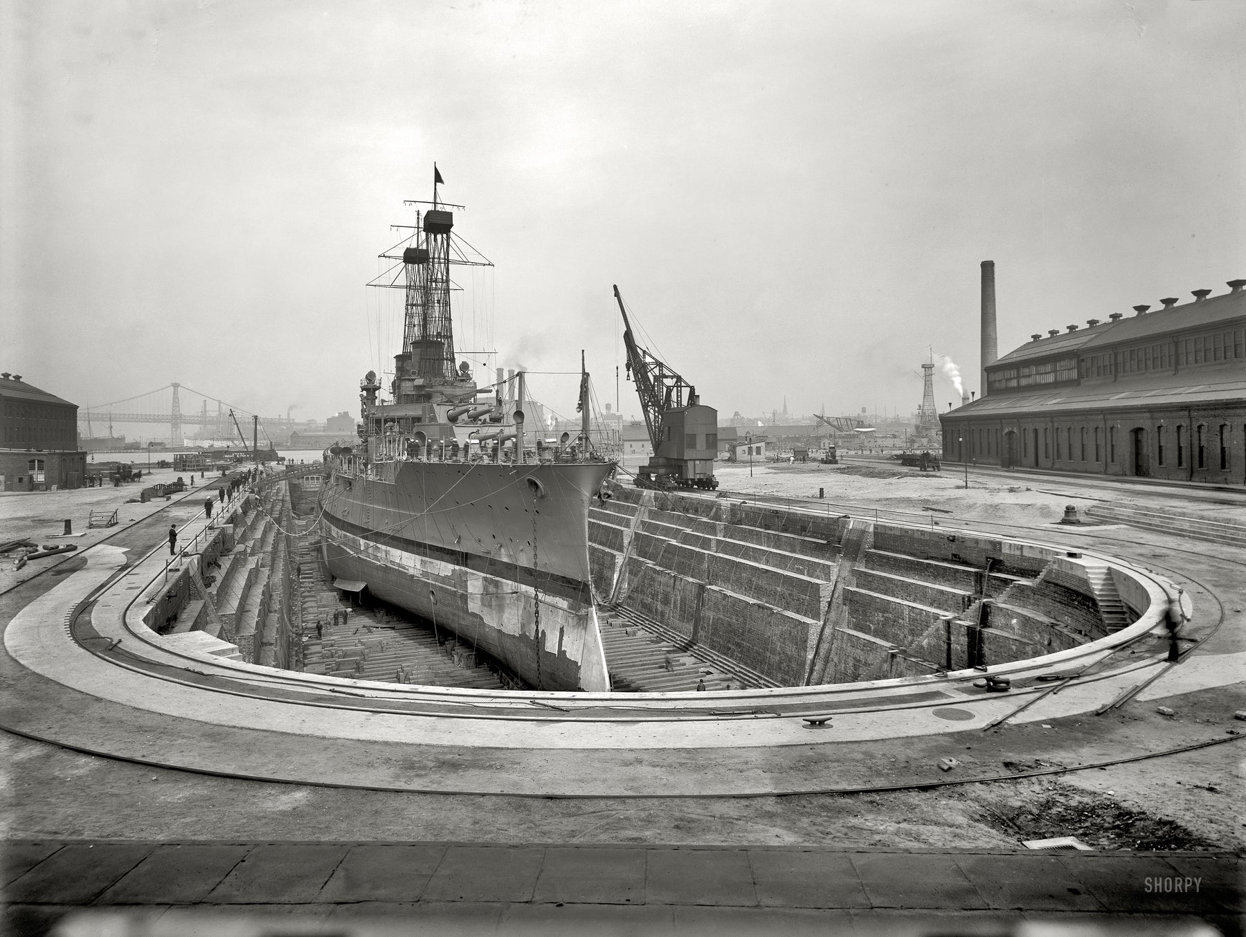 Battle Ship USS North Dakota Dry Docked in Brooklyn Navy Yard - 1910