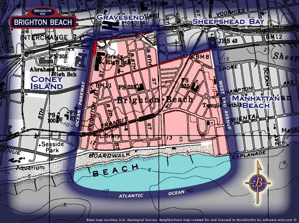 Neighborhood borders map for Brighton Beach Old Vintage Photos and Images