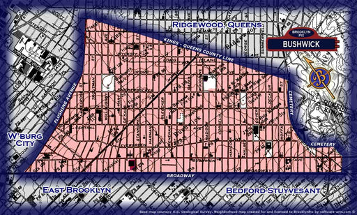 Neighborhood borders map for Bushwick Old Vintage Photos and Images
