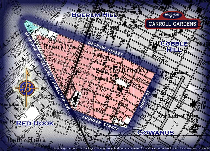 Map of Carroll Gardens highlighting neighborhood borders