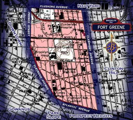 Neighborhood borders map for Fort Greene Old Vintage Photos and Images