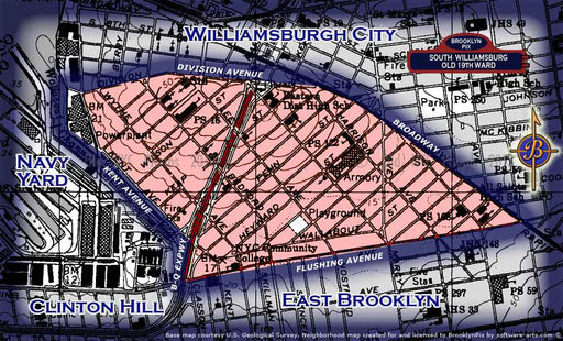 Neighborhood borders map for South WIlliamsburg / Old 19th Ward Old Vintage Photos and Images