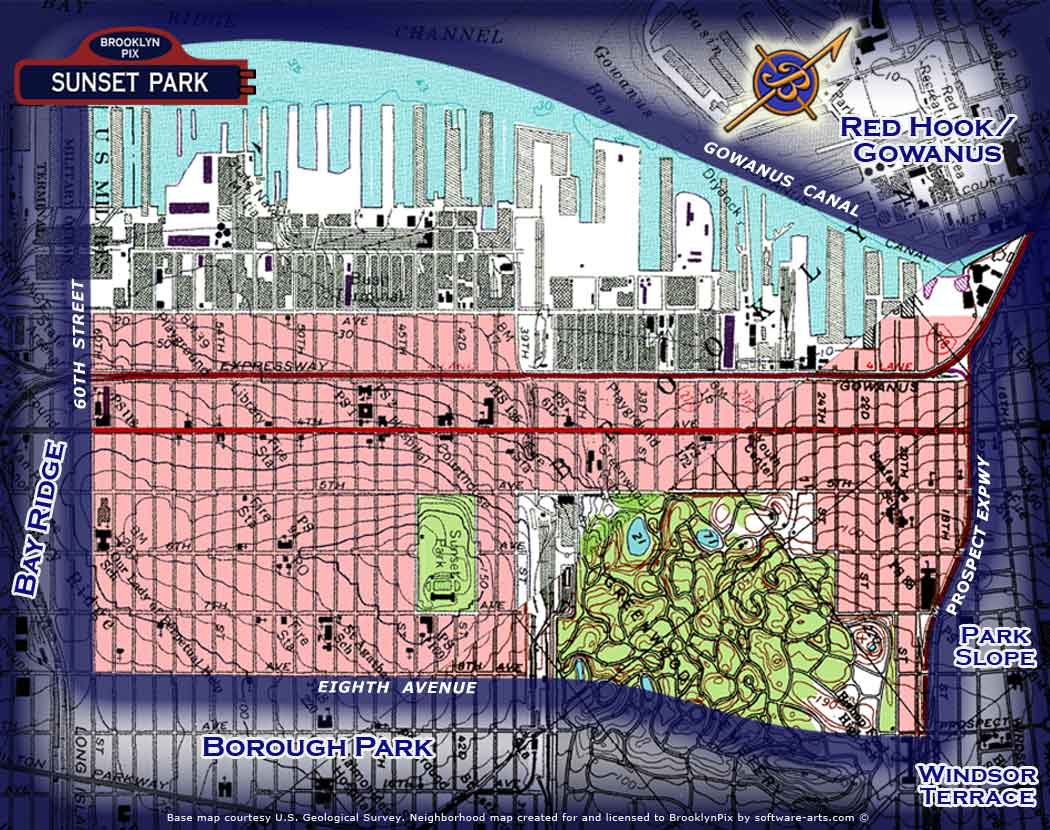 Neighborhood borders map for Sunset Park Old Vintage Photos and Images