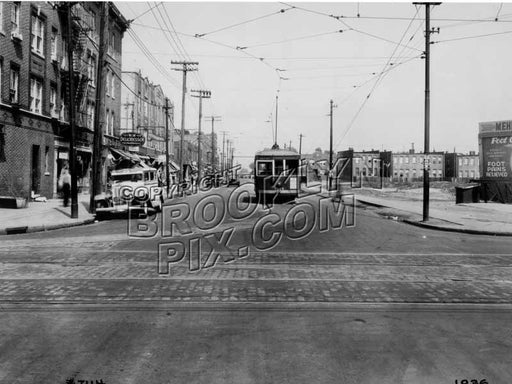 New Lots Avenue looking east from Rockaway Avenue to Thatford Avenue, 1936 Old Vintage Photos and Images