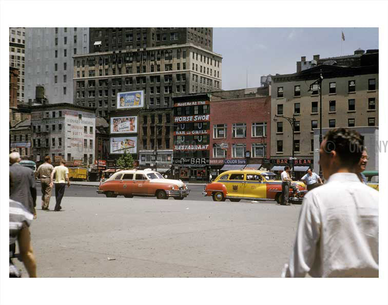 New York 1950s street scene with yellow taxis passing by Old Vintage Photos and Images