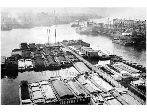 New York Barge Canal, Gowanus  Bay Terminal Pier - view looking southwest, surrounded by barges Old Vintage Photos and Images