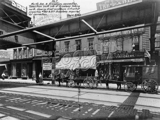 North side of Broadway with L, showing where stores will be demolished for train connection, 1913 Old Vintage Photos and Images
