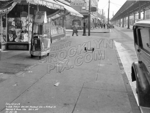North side Pitkin Avenue between Montauk Avenue and Milford Street, looking east, 1938 Old Vintage Photos and Images